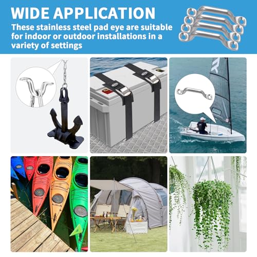 Image of EXVITAL Stainless Steel Pad Eye Kit for Bimini Boat Top Straps Kayak Deck Loops Cooler Tie Down Battery Hold Down Marine Hardware 4 Pack