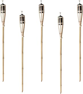 Natural Handmade Bamboo Garden Tiki Torch 60cm/90cm/120cm - for use with Parrafin or lamp Oil (90cm, Pack of 5) [Energy Class A]