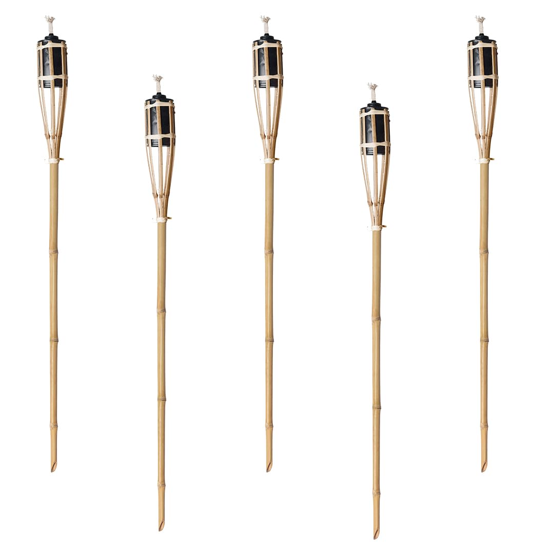 Natural Handmade Bamboo Garden Tiki Torch 60cm/90cm/120cm - for use with Parrafin or lamp Oil (90cm, Pack of 5) [Energy Class A]