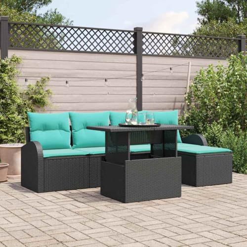 Lumanois Ensemble de canapé de Jardin avec Coussin 6 pcs Noir Poly rotin Canapés de Jardin Noir,3357369