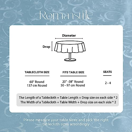 Image of Romanstile Waterproof Vinyl Tablecloth Round, 60 x 60 Inch, Flower Blue | Flannel Backing Wipeable Table Cloth, Heavy Duty Plastic PU Table Cover for Kitchen Dining, Indoor & Outdoor Use