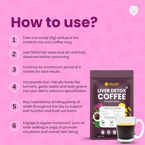 Image of Healeo Liver Detox Coffee Powder 75g | Herbal Cleanser with Milk Thistle, Dandelion Root, Kutaki & Vitamins | Supports Fatty Liver Reversal, Detox & Liver Health