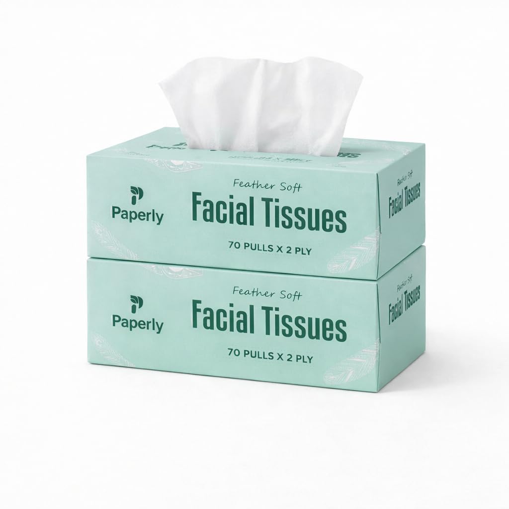 Feather Soft Facial Tissues, 2-Ply Virgin Pulp Facial Tissue Box, 70 Pulls Soft & Absorbent Tissues for Face, Home, Office & Car Use (Pack 2)-image-27