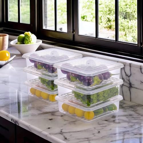 Image of Fridge Storage Boxes Fridge Organizer with Removable Drain Plate and Lid Stackable Fridge Storage Freezer Storage Containers for Fish, Meat, Vegetables, Fruits (2500ML, Pack of 1)