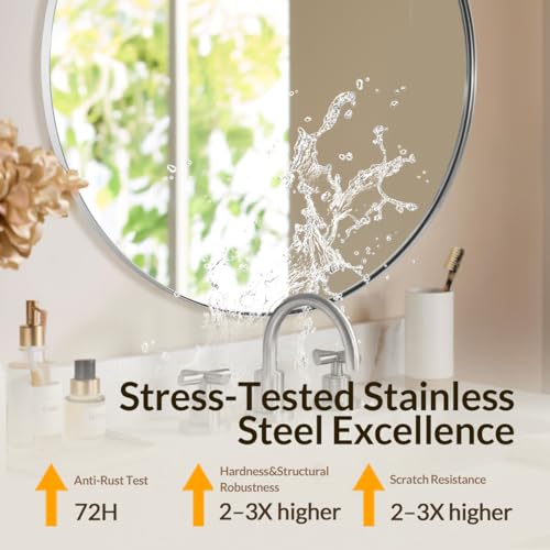 Image of ANDY STAR Round Vanity Mirror 40 Inch, Round Chrome Mirror, Large Circle Mirror, Metal Framed Vanity Mirror for Wall, Modern Clean Design with Superior Stainless Steel Frame