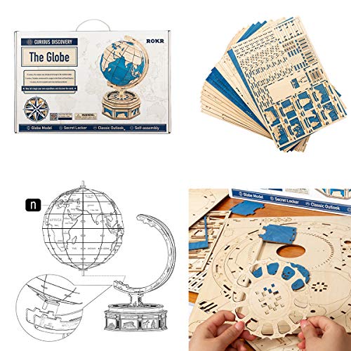 Rokr 3D Wooden Puzzle Globe Model-Self Assembled Tellurion Building Toys-567 Pcs Oversized Mechanical Style Gift Set-Age 14+ For Boys, Girls, Adults #TOP5