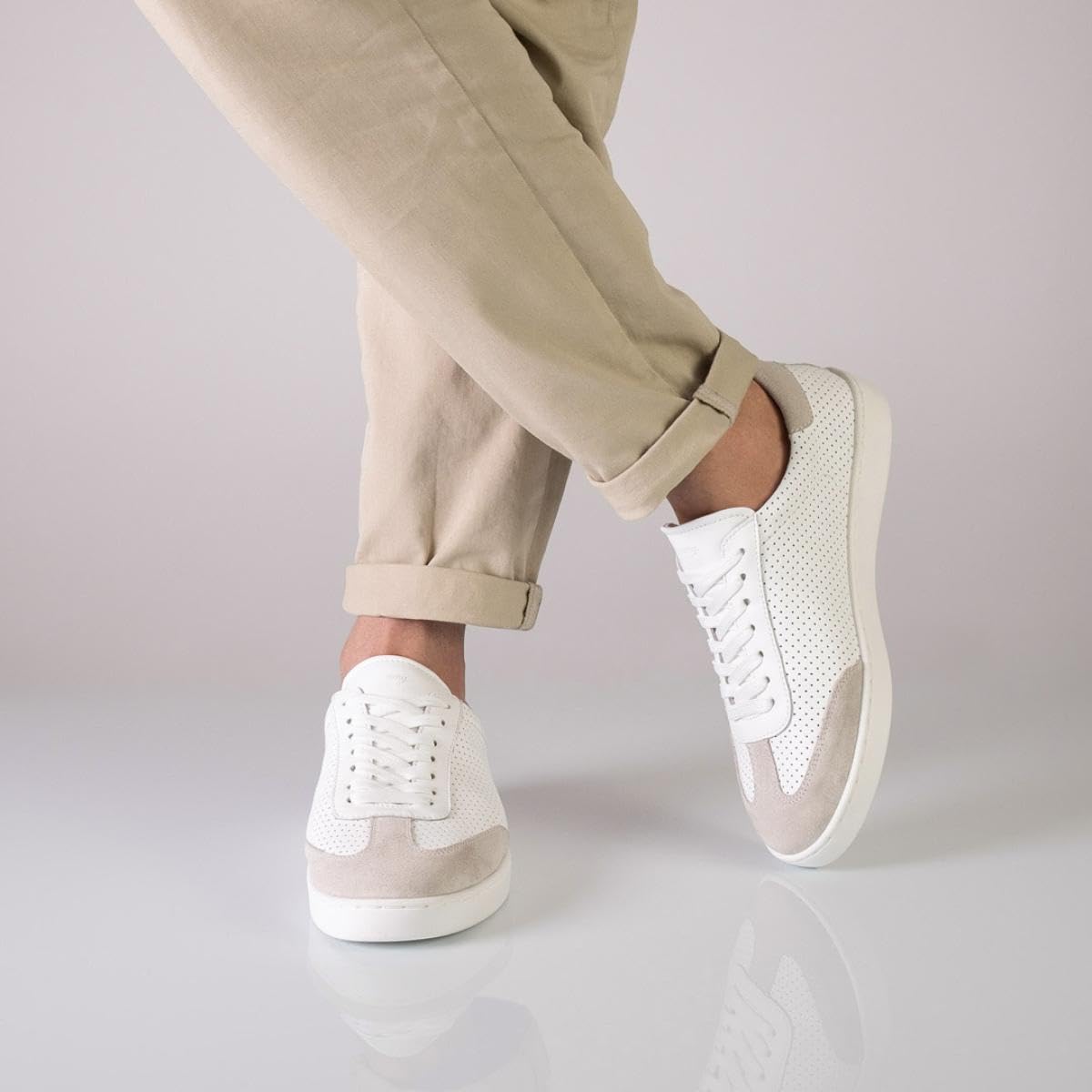 Anna Kern Suny Herren Dance Sneakers 7420 - Leder weiß - Normalweite - durchgehende PU Sohle - herausnehmbare Mehrweiten-Zwischensohle