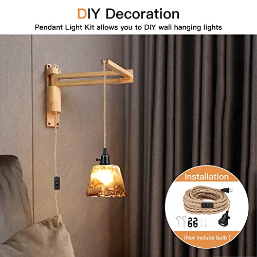 Zevnico 16.5Ft Pendant Light Kit, Hanging Lights With Plug In Cord & Switch, Hemp Rope Swag E26 Socket Pendant Lamp, Extension Lantern Cable Vintage Farmhouse Industrial Retro Diy Decoration Fixtures #TOP5