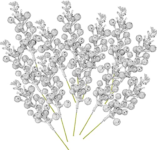 LATERN 14 Stück Weihnachtsglitter Beeren Stiele, 19CM Künstliche...
