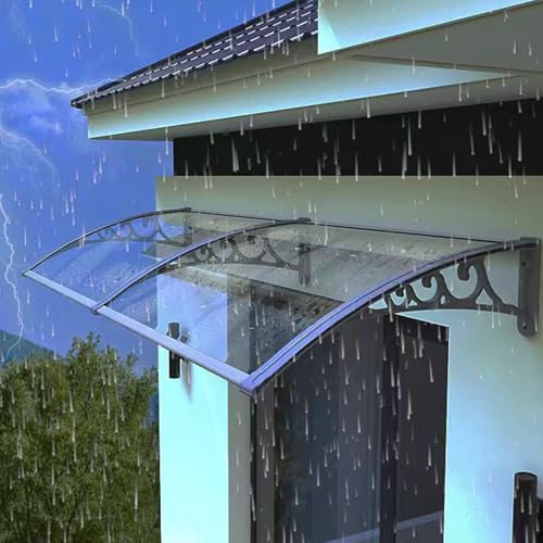 Auvent de Porte d'Entrée Moderne,Marquise de Porte d’Entrée en Polycarbonate Transparent Contre la Pluie,Porte Résistante Toit Abri,Support Noir/Blanc/Gris/Doré,Taille 151 (80x100cm/32x39,Grey)