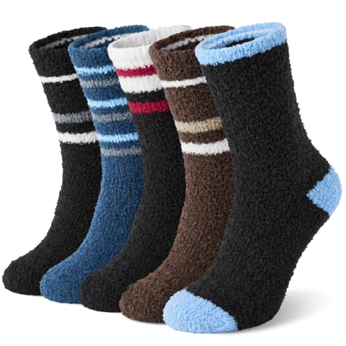 Image of Chalier Cozy Mens Fluffy Slipper Sock 5 Pairs Thick Thermal Winter
