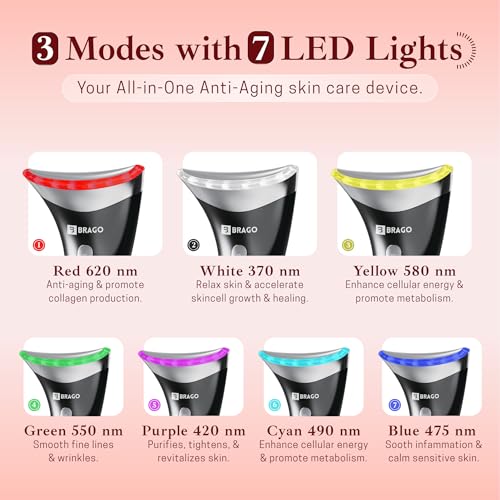 Image of Brago 7-in-1 EMS Face & Neck Massager | Skin Lifting Device with LED Light & Heat Therapy | Reduces Wrinkles, Anti-Ageing & Double Chin | Skin Tightening & Firming Tool for Glowing Skin | Type-C Rechargeable