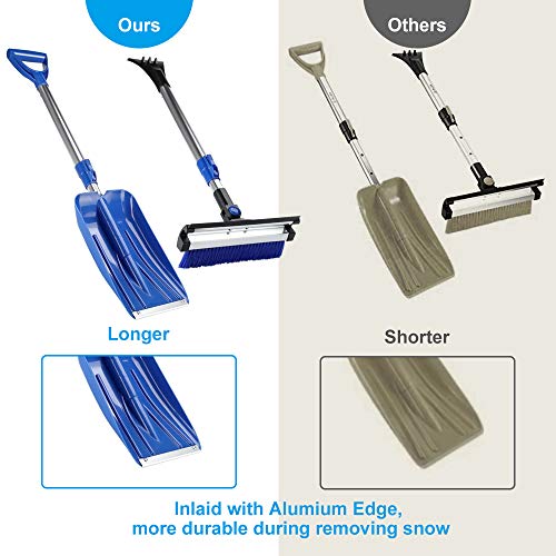HONGNAL Extendable 4 in 1 Snow Removal Kit with Auto Emergency Snow Shovel,Ice Scraper,Snow Brush,Squeegee for Car, Snowmobiles,ATV –Winter Survival Gear for Camping -Detachable Multifunctional