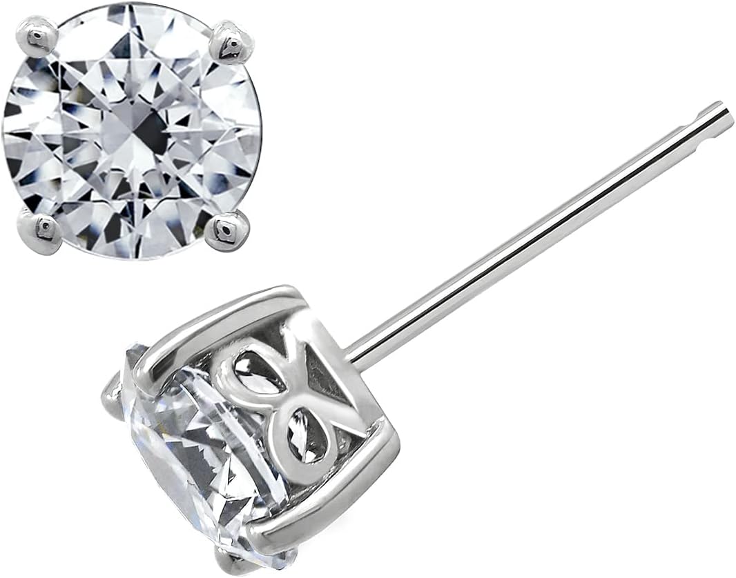 Amazon Essentials Yellow Gold Plated, Platinum or Rose Gold Plated Sterling Silver Infinite Elements Cubic Zirconia Stud Earrings | White, Blue, Green, or Pink Cubic Zirconia