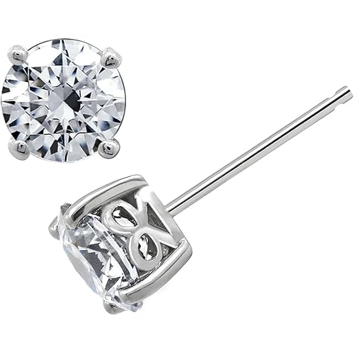Amazon Collection Platinum or Gold Plated Sterling Silver Round-Cut Stud Earrings made with Infinite Elements Zirconia
