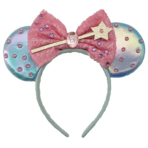 Viwind Bow Ears Headbands for Women, Blue Fairy Star Magic Mouse Ears Headbands, Costume Birthday Party Decorations Hair Accessory