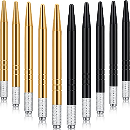 Microblading Pens 10 Piece Manual Eyebrow Pens Microblade Pen Aluminum Microblading Hand Tools Light Manual Microblade Tool Microblade Holder for Makeup Supplies Salons,2 Colors (Gold, Black)