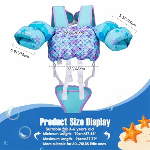 Image of Proberos Kids Swim Vest Cartoon Print, Non-Inflatable Child Buoyancy Float Jacket with Adjustable Straps & Crotch Safety Strap, Lightweight Swimming Aid for Toddlers and Children Age 3-6-Blue