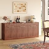 Evermagin 67' Fluted Walnut Sideboard Buffet Cabinet with 3 Drawers, Modern Credenza with Storage, Console Coffee Bar Cabinet for Kitchen, Living Room and Entryway (67' W x 31.5' H x 15.7' D)