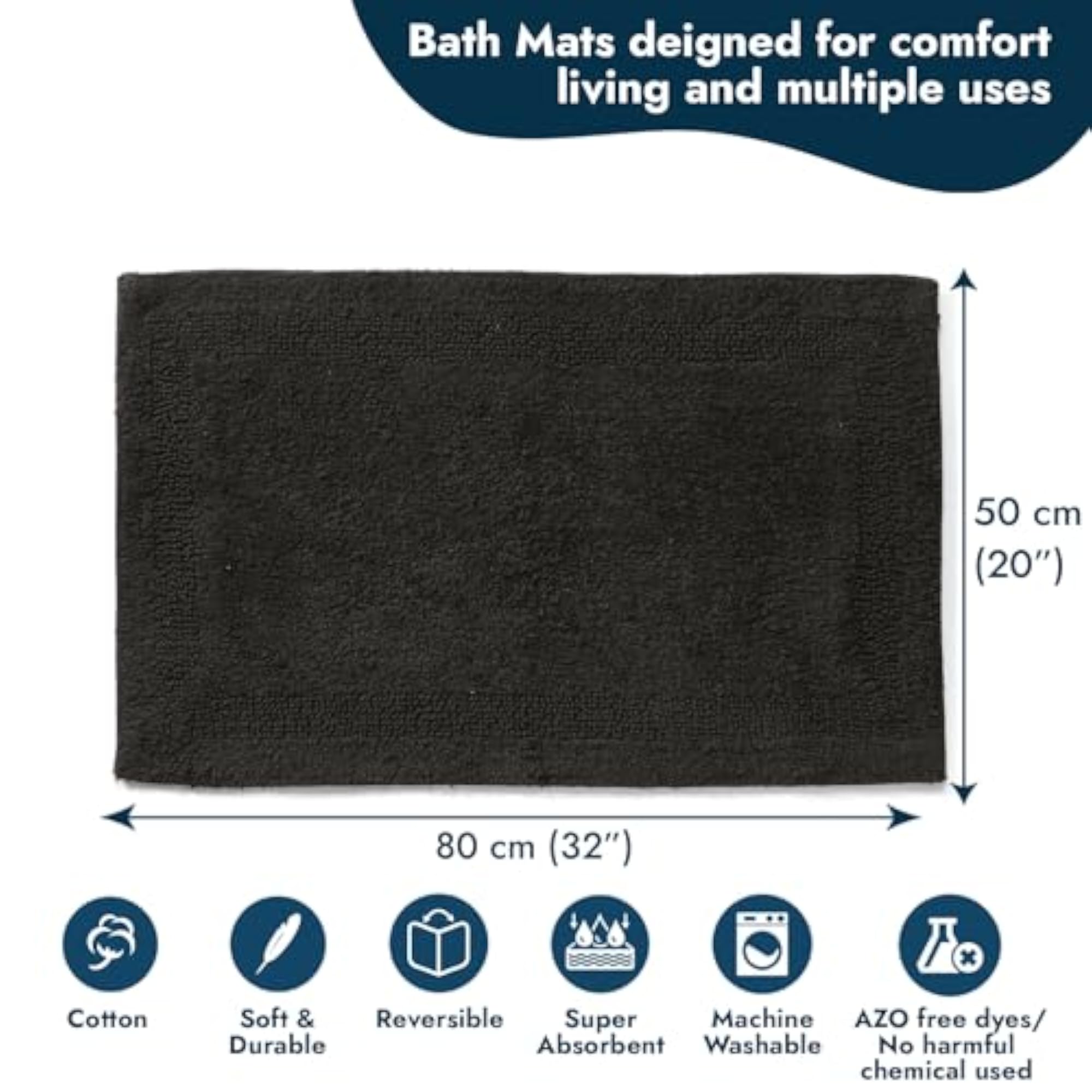 Reversible Cotton Bathroom Mat, Soft & Absorbent