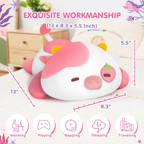 Image of Mewaii Cute Strawberry Cow Plush Pillow, Kawaii Plushies Strawberry Cow Stuffed Animals, Squishy Plushies, Cuddle Plush Pillow for Kids & Girls (13 Inch)