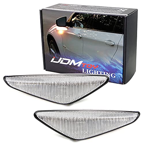Ijdmtoy Clear Lens 20-Smd Sequential Flash Amber Led Front Fender Side Marker Light Assembly Compatible With Bmw X3 X5 X6, Replace Oem Clear Sidemarker Lamps #TOP16