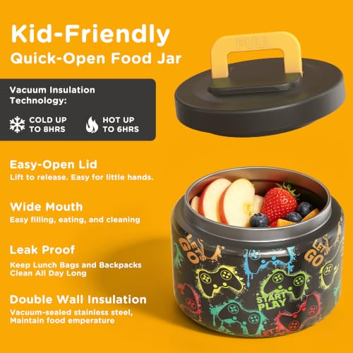 Image of JXXM Bento Lunch Box for Kids With 8oz Soup thermo,Leak-proof Lunch Containers with 5 Compartment,thermo Food Jar and Lunch Bag, Food Containers for School (A-Black(Game Consoley))
