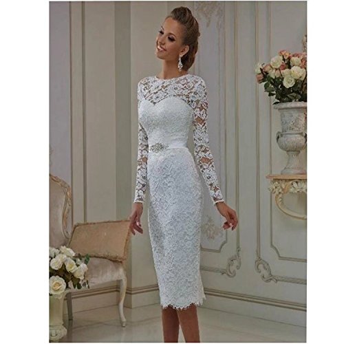 YASIOU Bruidsjurken kort elegant vintage wit bustier lange mouwen tule kant knielang met mouwen trouwjurk - Image 3