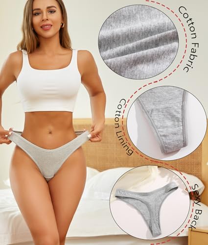 6 Pack Cotton Thongs for Women Sexy Underwear Ladies Panties Breathable Stretch Thong4