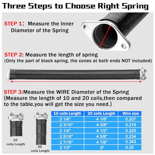 Image of Pair of 2 inch Garage Door Spring (0.225X2 inchX24 inch) with Winding Bars, L&R | For Standard Residential Garage Doors, Black-Coated, Oil-free & Easy DIY, Includes User Manual & Gloves, Min 16,000 Cycles