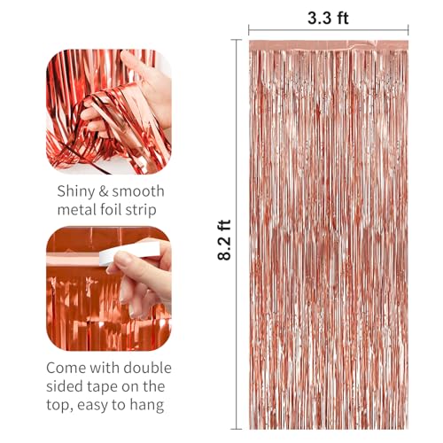 Image of 2 Pack Rose Gold Foil Fringe Curtains Streamers Party Decorations 3.3 x 8.2 ft, Tinsel Curtain Fringe Backdrop for Parties, Door Fringe Birthday Streamers, Photo Booth Backdrops, Party Decor