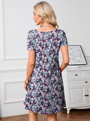 Image of Heymoments Summer Dresses for Women Short Sleeve V Neck Swing Sundress Casual A-Line Flowy Dress with Pockets S-2XL
