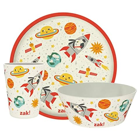 Zak Designs Kindergeschirr-Set, 3-teilig, langlebige und nachhaltige Melamin-Bambus-Teller Cover