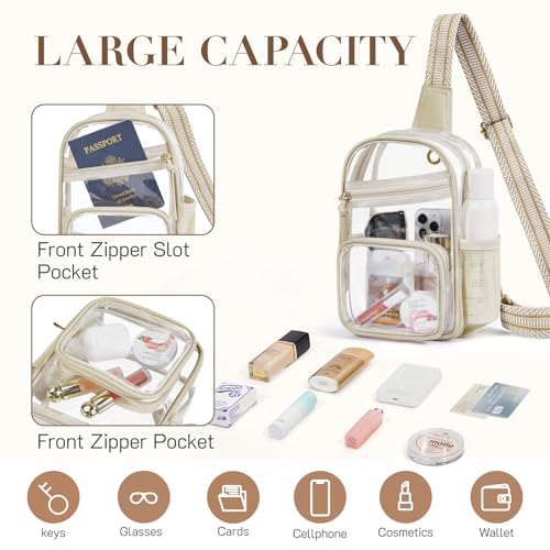 Missnine Clear Bag for Stadium Events Clear Sling Bag Fanny Pack Crossbody Purse for Sport Concert with Side Mesh Pocket3