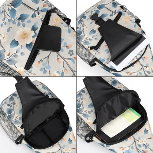 Bolso cruzado sling para mujer y hombre, flores, azul miniatura 5