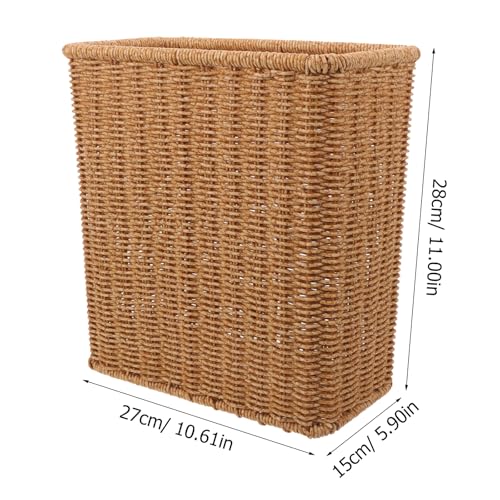 Image of Amosfun Woven Trash Basket Multi-Function Storage Wastebasket for Kitchen and Bathroom Rustic Pastoral Style Lightweight Sundries Organizer for Home