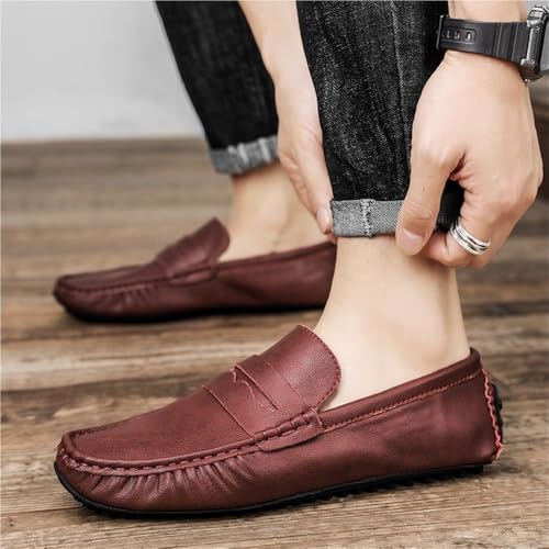 Anti-Slip Comfortable Fashion Outdoor Slip On Mens Loafers Solid Color Leather Driving Flat Heel Loafers4