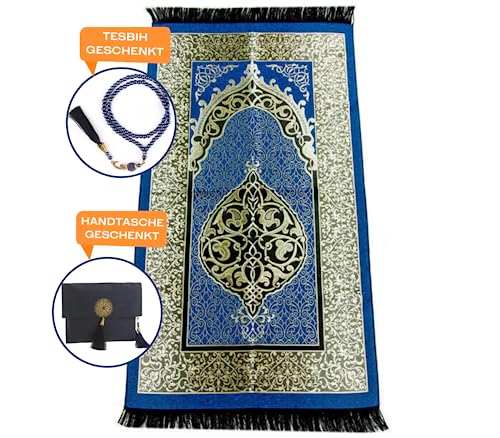 Prien Muslim Prayer Rug With Tasbih Beads and Portable Bag, Muslim Gift for Women Men Mubarak Islamic Box, Soft Mat Gifts Set - Image 4