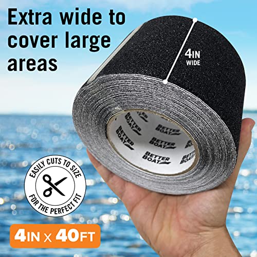 Image of Anti Slip Tape for Outdoor Stair Treads, Non-Skid Grip for Stairs | Steps, 4 inch x 40ft Roll, Black Waterproof Traction, Weather-Resistant Friction Floor Tread for Dogs and Steps