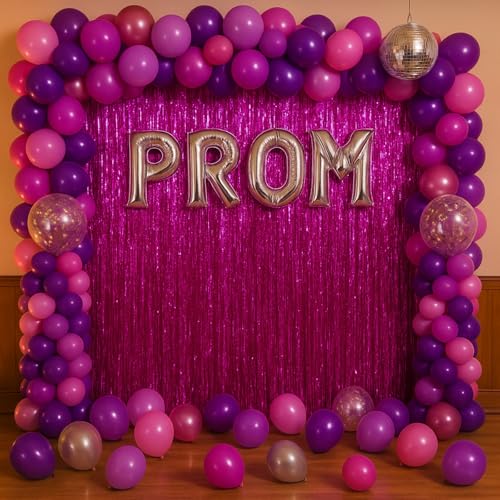 Image of Voircoloria 4 Pack Pink Foil Fringe Backdrop Curtains, Tinsel Streamers Birthday Party Decorations, Fringe Backdrop for Graduation, Baby Shower, Gender Reveal, Disco Party