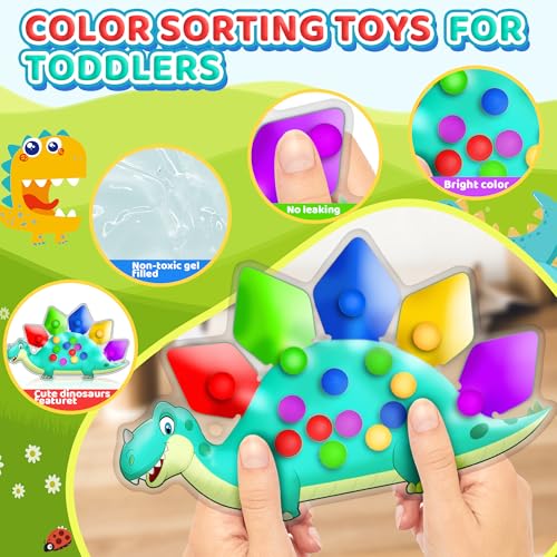 2pc dinosaur color sorting sensory toys montessori toys for toddler fine motor skill game learning activities quiet calm down fidgets for classroom stocking stuffers for 3 4 5 year old boy travel toy