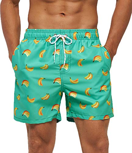 SILKWORLD Men's Board Shorts Swim Trunks Quick Dry Summer Beachwear with Pockets,Green Banana,XX-Large