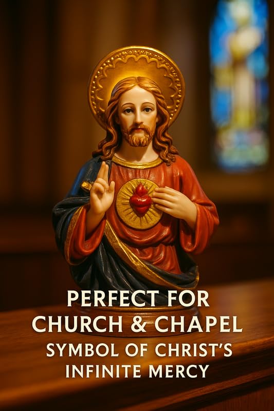 Image of Sacred Heart of Jesus Figurine | Xmas Prayer Church Idol, Glossy Marble-Look Statue for Home Decor, Car Dashboard Idol, Devotional Showpiece & Christian Festival Gift