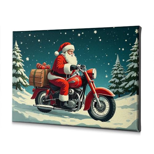 Toile Père Noël à moto décorative pour chambre et salon 30x40 cm