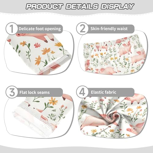 Pig Flowers Girls' Leggings Toddler Doodles Pink Kids Yoga Pants Dance Active Tights 4T3