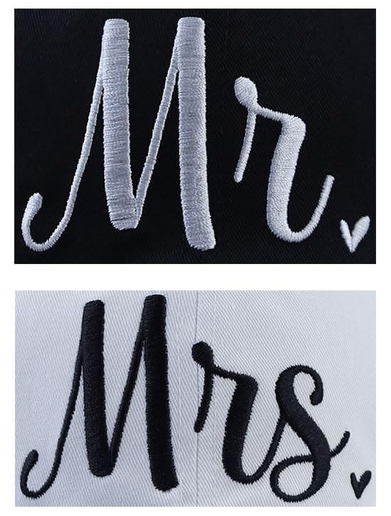 Image of 2PCS Mr and Mrs Hats for Couples, Adjustable Cotton Embroidered Mr and Mrs Gifts Baseball Cap