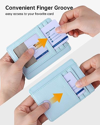 Image of Teskyer Slim Minimalist Wallet for Men, RFID Front Pocket Card Holder | Ultra Slim Front Pocket Design, 8 Card Slots, RFID Protection, Smooth Faux Leather for Everyday Carry