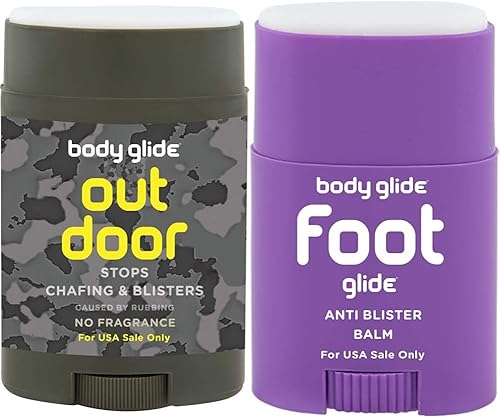 BodyGlide Bálsamo antirozaduras para exteriores, camuflaje, 1.5 onzas (solo venta en Estados Unidos) y bálsamo antiampollas para pies, 0.8 onzas