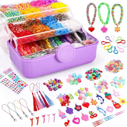 Yoosso 18500+ Loom Bänder Set xxl 26 Farben Loop Armbänder Set Kinder Mit 3 Schicht BehäLter Inklusive Im Dunkeln Loom Bänder Loops Gummis Nachfüllset Geburtstagsgeschenk für Kinder (Lila)