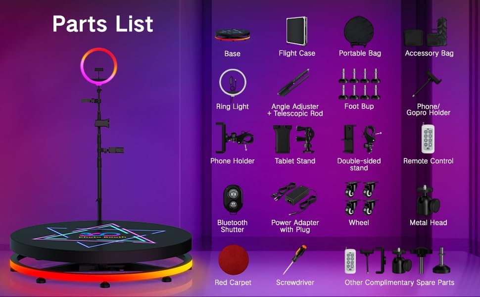 Miniatura 8 de Nueva Máquina de cabina de fotos 360 con anillo de luz RGB, logotipo personalizado gratuito, cabina de cámara de video 360 grados para transmisión